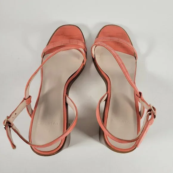 Halston Coral Vegan Leather Croc Pattern Strappy Sandal Block Heels Women Size 9 - Picture 10 of 11